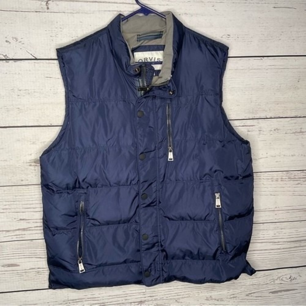 Orvis Navy Blue Insulated Duck Down Puffer Full Zip/Snap Vest Jacket Men L China